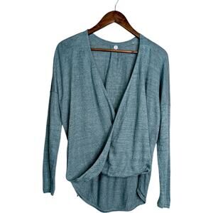 Margaret O'Leary Faux Wrap Top Small Linen Knit Minimalist Luxe Elevated Chic